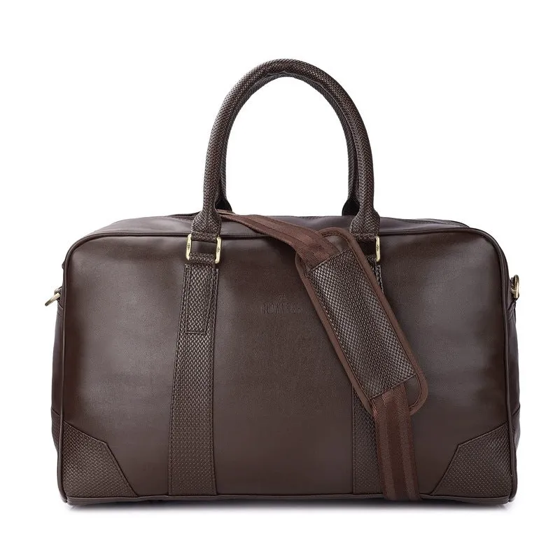 The Clownfish Reagan 28 litres Unisex Faux Leather 15.6 inch Laptop Travel Duffle Bag (Dark Brown)