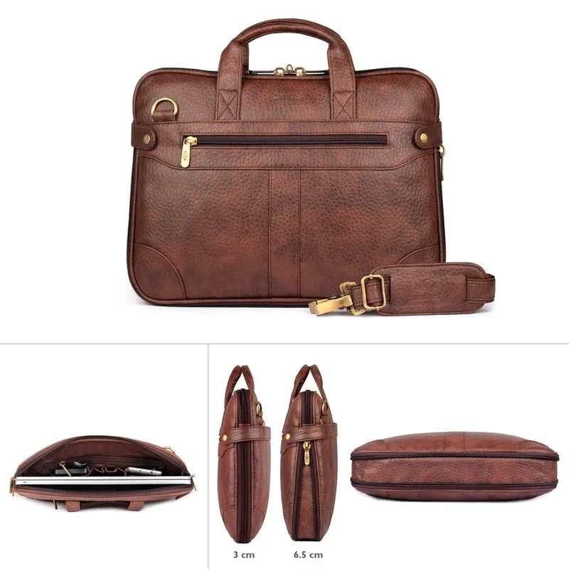 The Clownfish Royal Faux Leather Laptop Briefcase - Stylish Design | Padded Shoulder Strap | 15.6 inch | Cinnamon