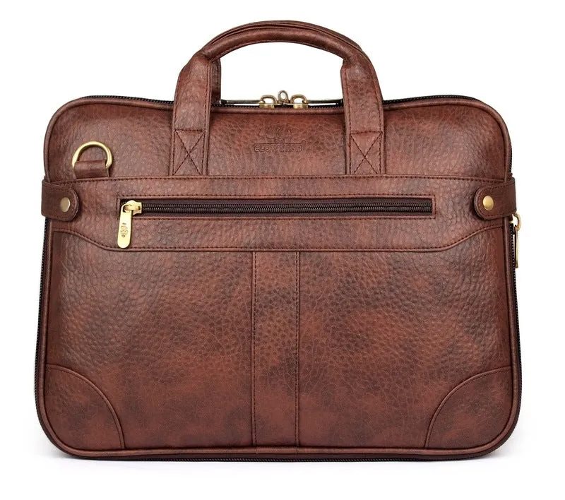 The Clownfish Royal Faux Leather Laptop Briefcase - Stylish Design | Padded Shoulder Strap | 15.6 inch | Cinnamon
