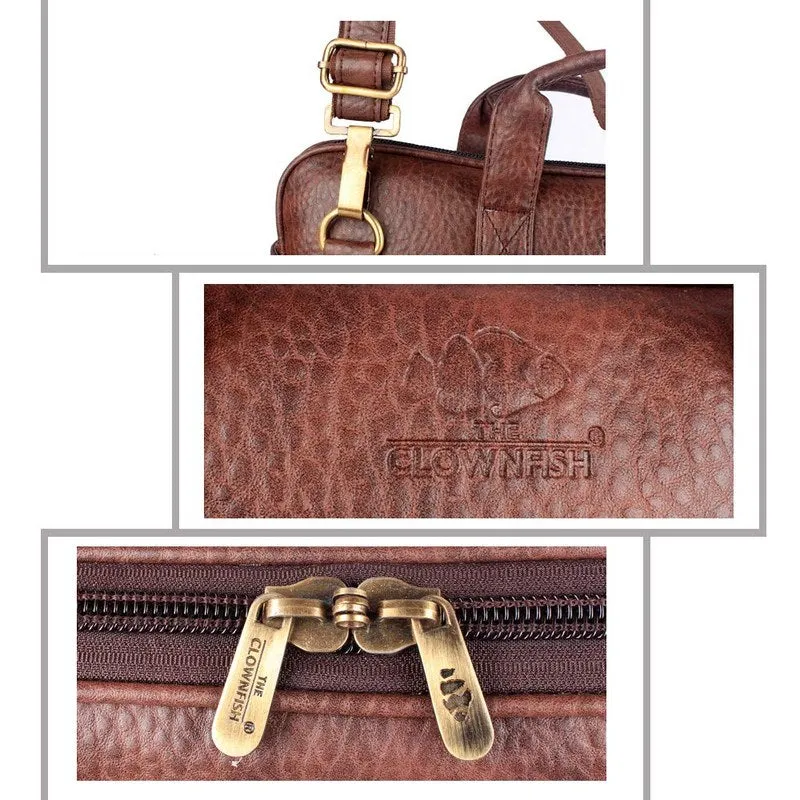 The Clownfish Royal Faux Leather Laptop Briefcase - Stylish Design | Padded Shoulder Strap | 15.6 inch | Cinnamon