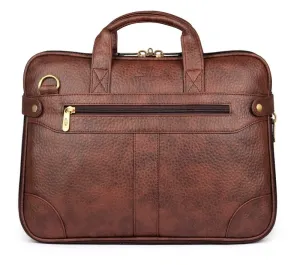 The Clownfish Royal Faux Leather Laptop Briefcase - Stylish Design | Padded Shoulder Strap | 15.6 inch | Cinnamon