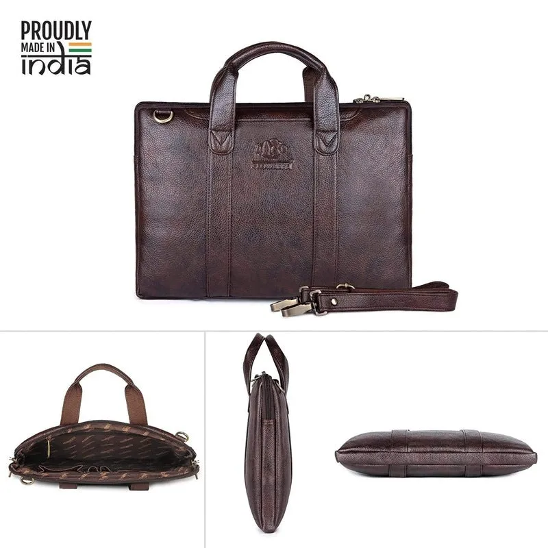 THE CLOWNFISH TCFLBFL-RBR14 Leatherette Tablet Bag - Premium Leatherette, Cushioned Sleeve | 14 inch Capacity | Brown
