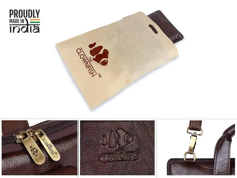 THE CLOWNFISH TCFLBFL-RBR14 Leatherette Tablet Bag - Premium Leatherette, Cushioned Sleeve | 14 inch Capacity | Brown