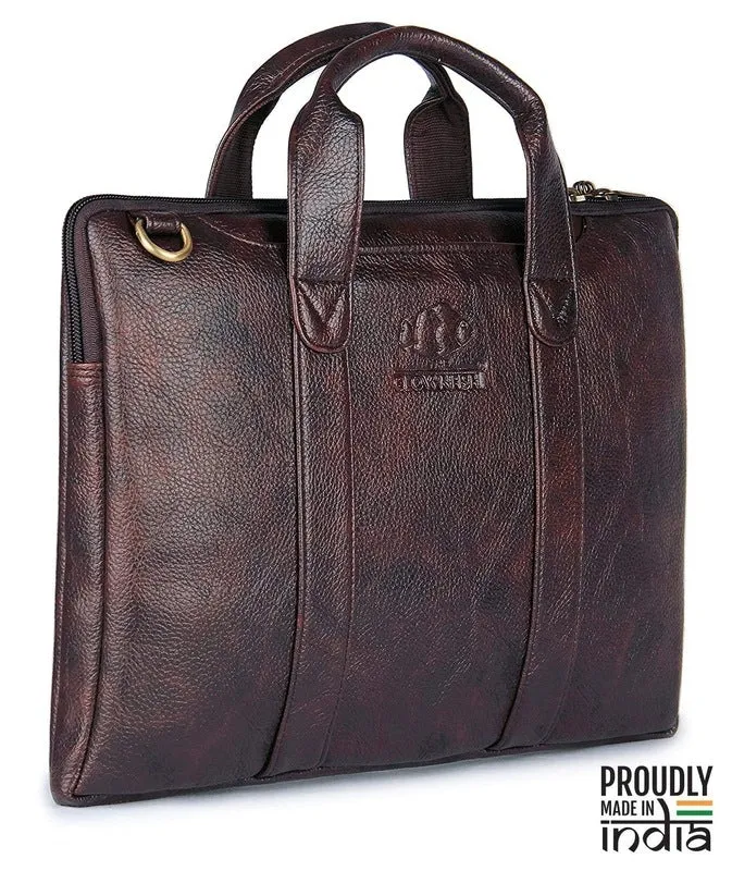 THE CLOWNFISH TCFLBFL-RBR14 Leatherette Tablet Bag - Premium Leatherette, Cushioned Sleeve | 14 inch Capacity | Brown