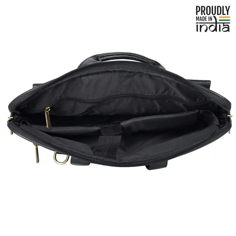THE CLOWNFISH Triton Faux Leather Messenger Bag - Expandable, Comfortable | 12 inch | Black