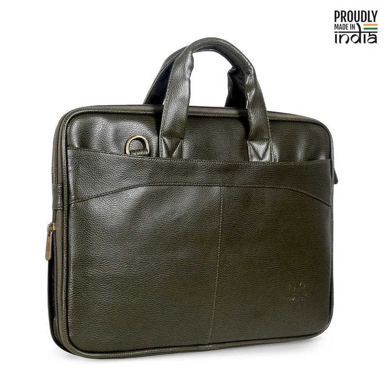 THE CLOWNFISH Unisex Glamour Faux Leather Slim Expandable 12 Inch Laptop Messenger Bag Briefcase (Green)