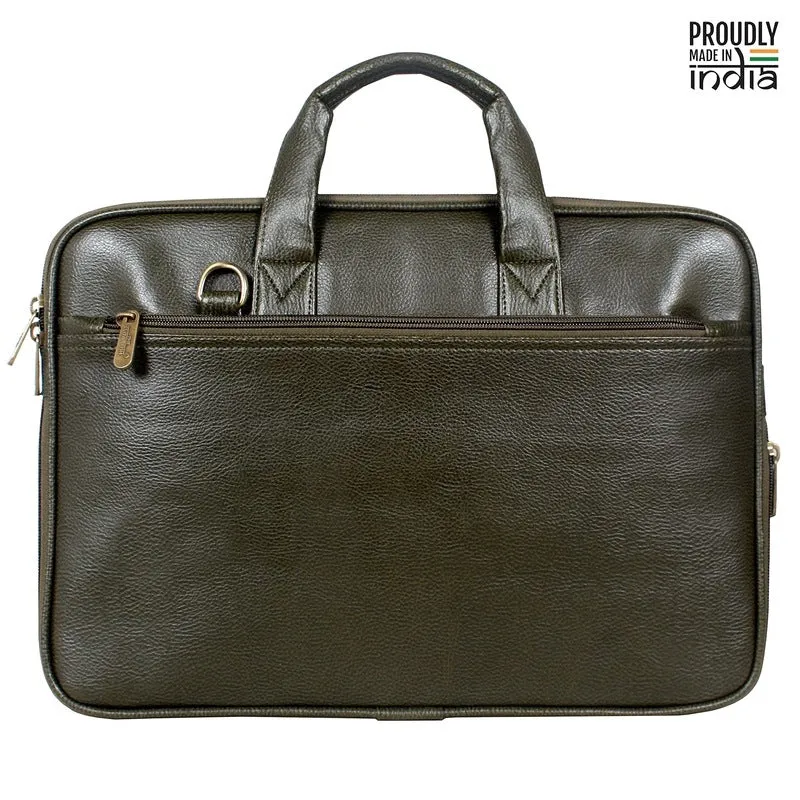 THE CLOWNFISH Unisex Glamour Faux Leather Slim Expandable 12 Inch Laptop Messenger Bag Briefcase (Green)