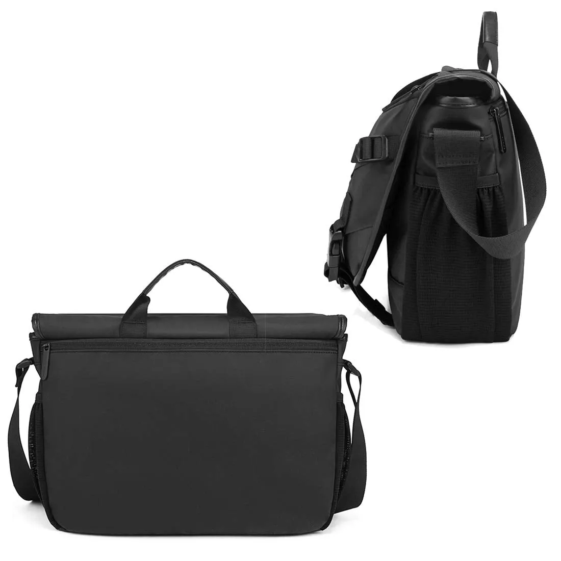 THE CLOWNFISH Water Resistant TPU Laptop Messenger Bag | Adjustable Shoulder Strap | 15.6 inch | Black
