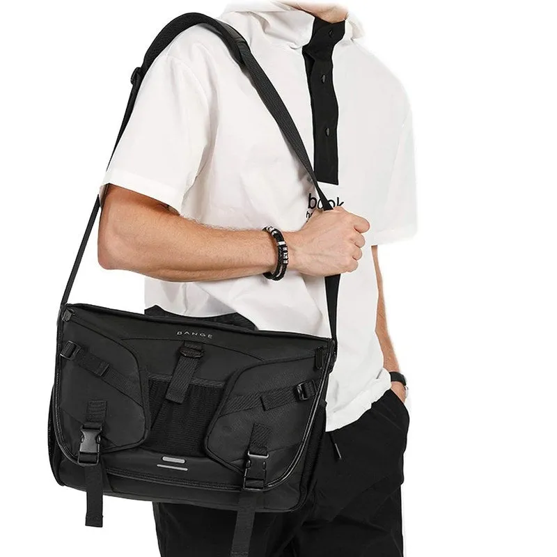 THE CLOWNFISH Water Resistant TPU Laptop Messenger Bag | Adjustable Shoulder Strap | 15.6 inch | Black