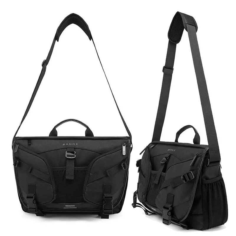 THE CLOWNFISH Water Resistant TPU Laptop Messenger Bag | Adjustable Shoulder Strap | 15.6 inch | Black