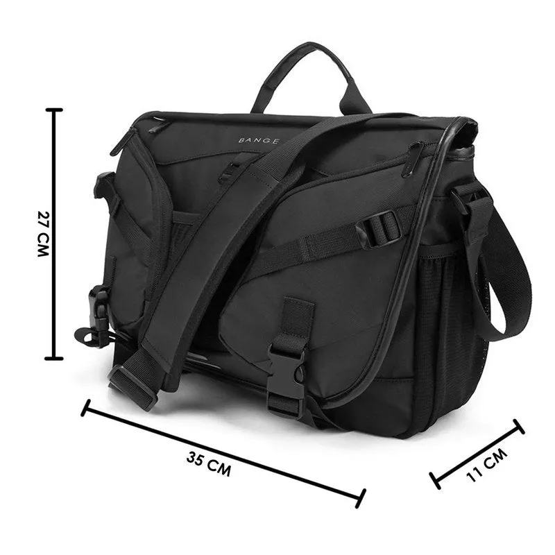 THE CLOWNFISH Water Resistant TPU Laptop Messenger Bag | Adjustable Shoulder Strap | 15.6 inch | Black