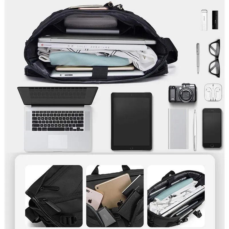 THE CLOWNFISH Water Resistant TPU Laptop Messenger Bag | Adjustable Shoulder Strap | 15.6 inch | Black