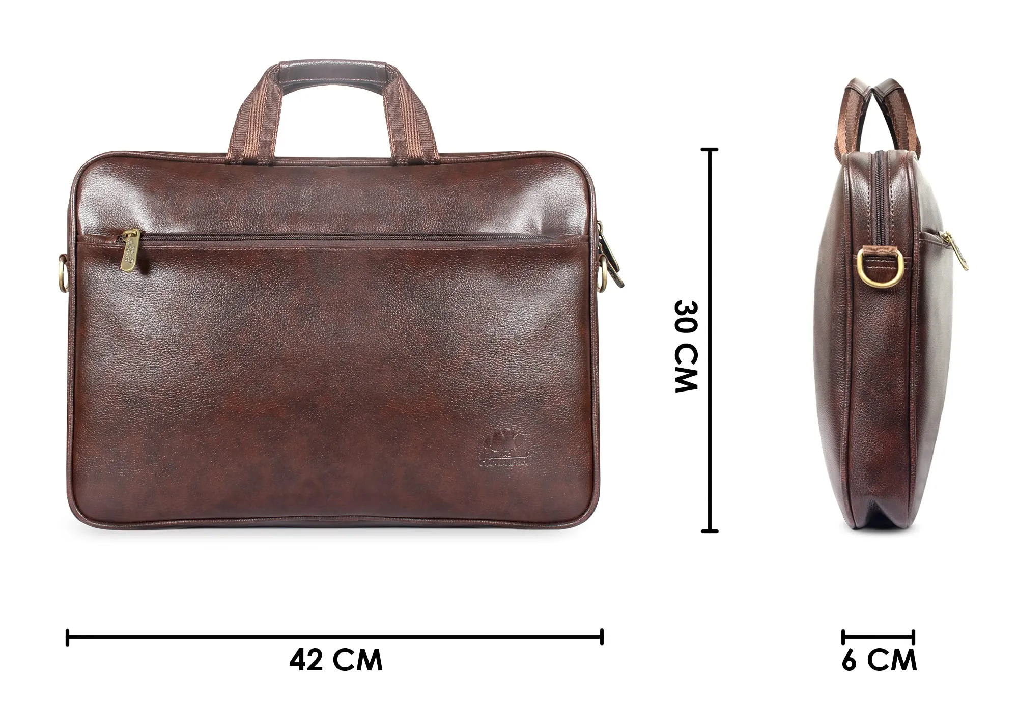 THE CLOWNFISH Zeus Faux Leather Laptop Messenger Bag - Water Resistant, Adjustable Strap | 15.6 inch | Dark Brown