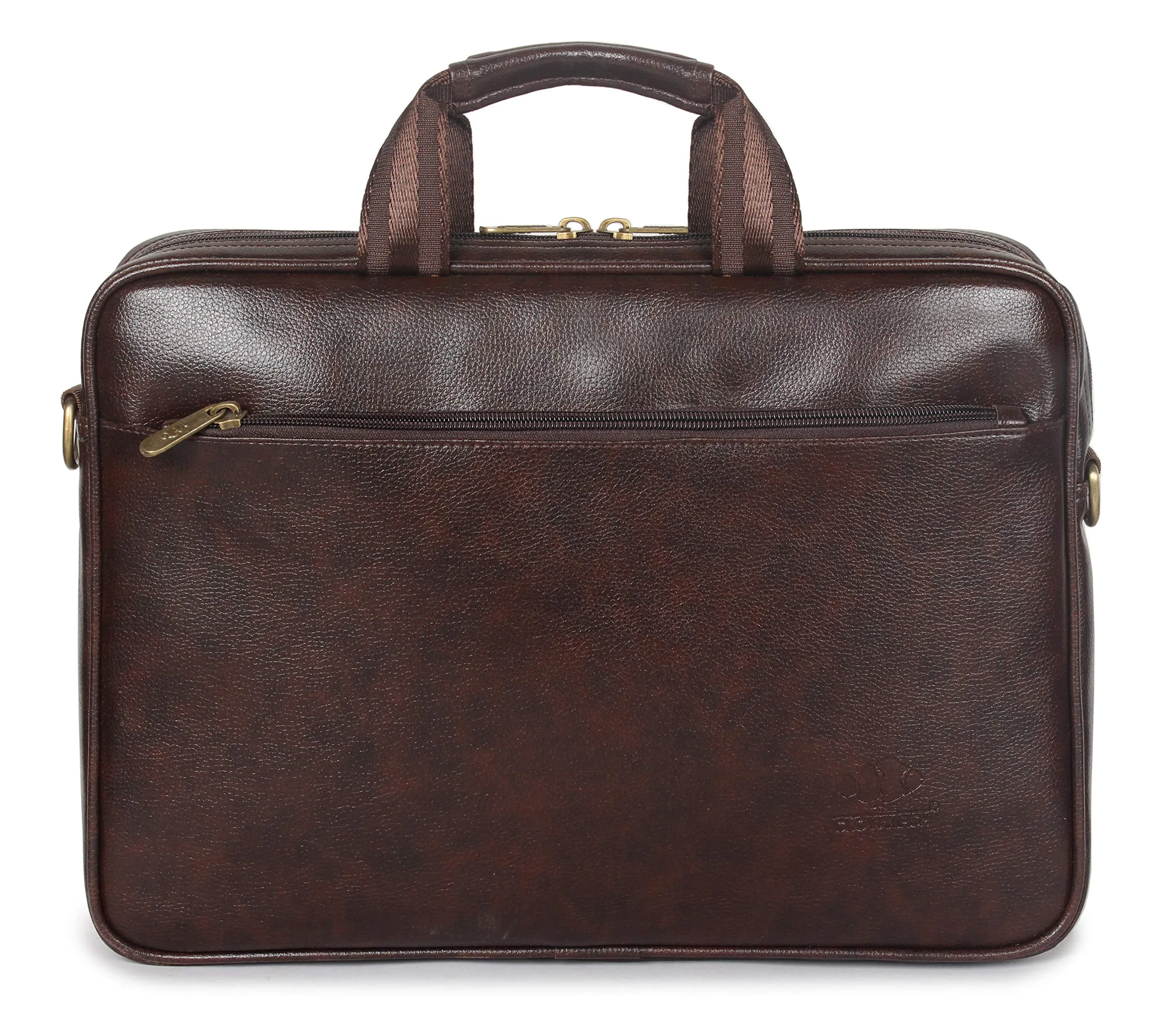 THE CLOWNFISH Zeus Faux Leather Laptop Messenger Bag - Water Resistant, Adjustable Strap | 15.6 inch | Dark Brown