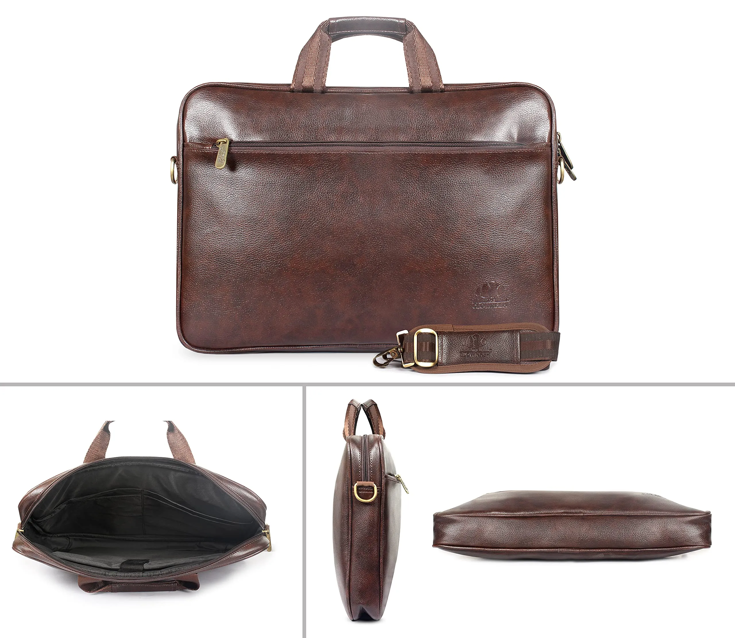 THE CLOWNFISH Zeus Faux Leather Laptop Messenger Bag - Water Resistant, Adjustable Strap | 15.6 inch | Dark Brown