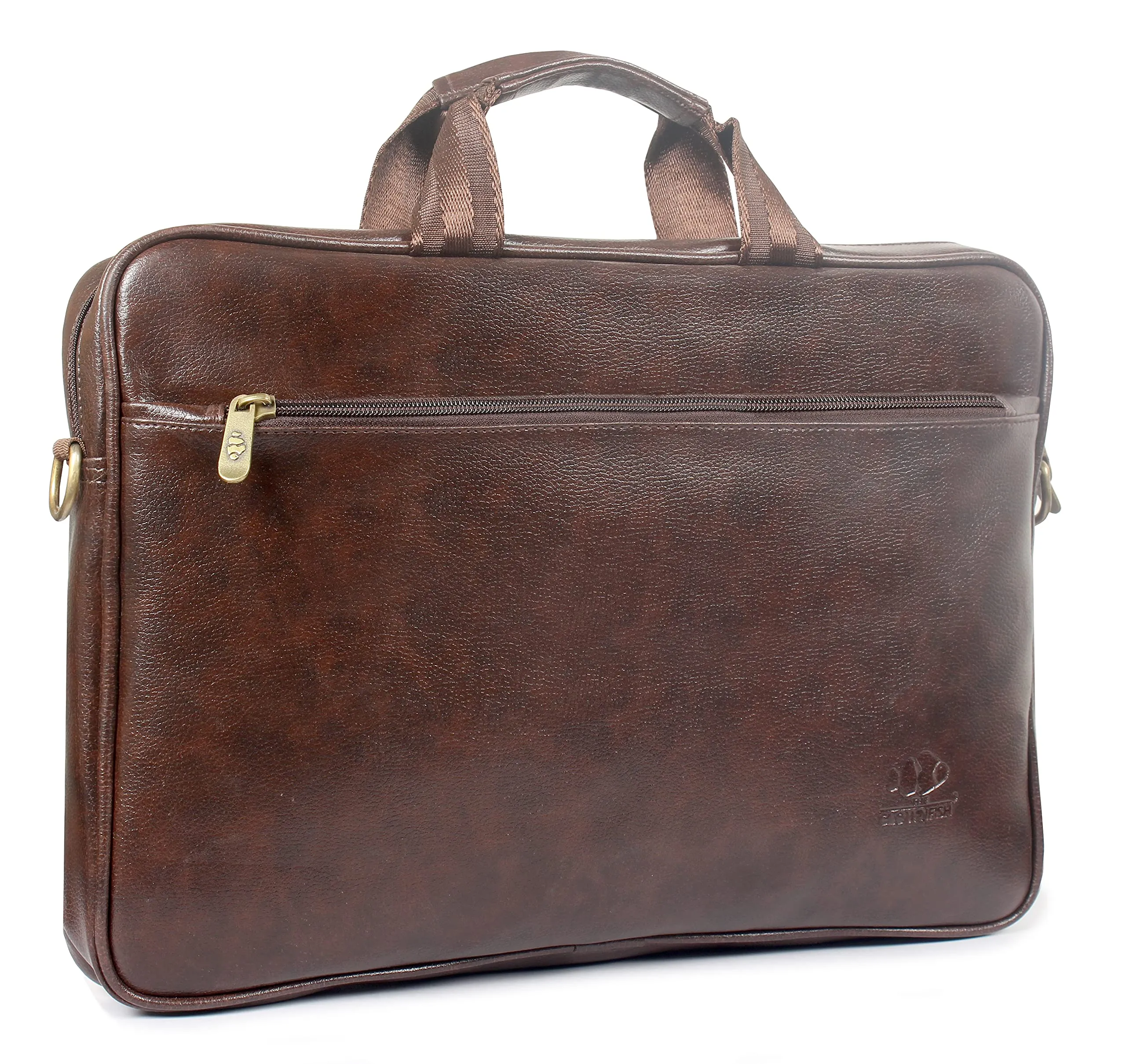 THE CLOWNFISH Zeus Faux Leather Laptop Messenger Bag - Water Resistant, Adjustable Strap | 15.6 inch | Dark Brown