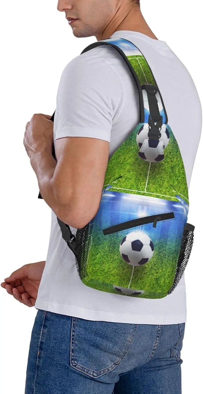 The Soccer Ball Is Placed In The Center Line Of The Field Chest Sling Bag Crossbody Shoulder Backpack Bag Gym Cycling Travel Hiking Daypack Cross Bag