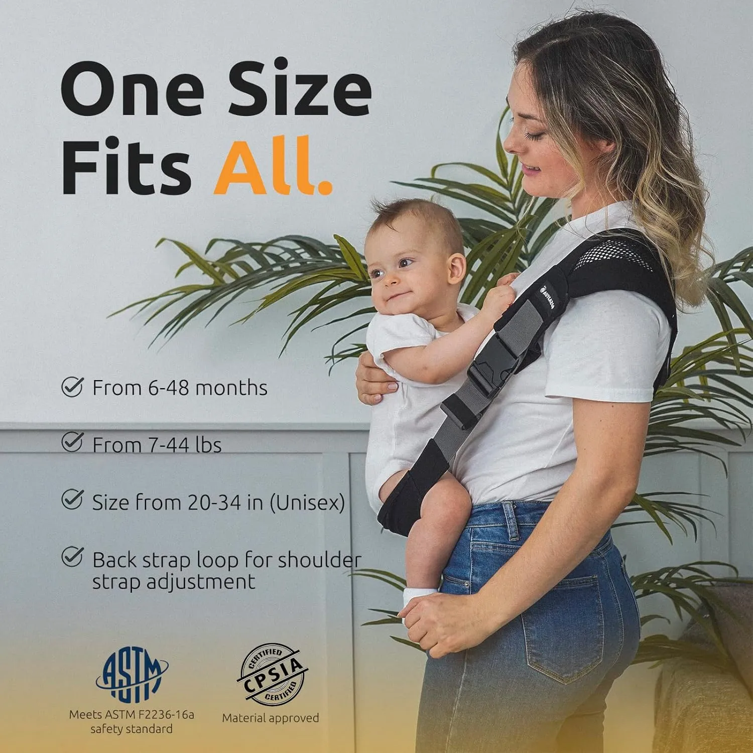 Toddler Sling, Ergonomic Baby Sling Carrier with Adjustable Strap, Soft Padding & Non-Slip Hip Seat, Perfect for Infant and Toddler(7-44 lbs), Premium Cotton (Black)