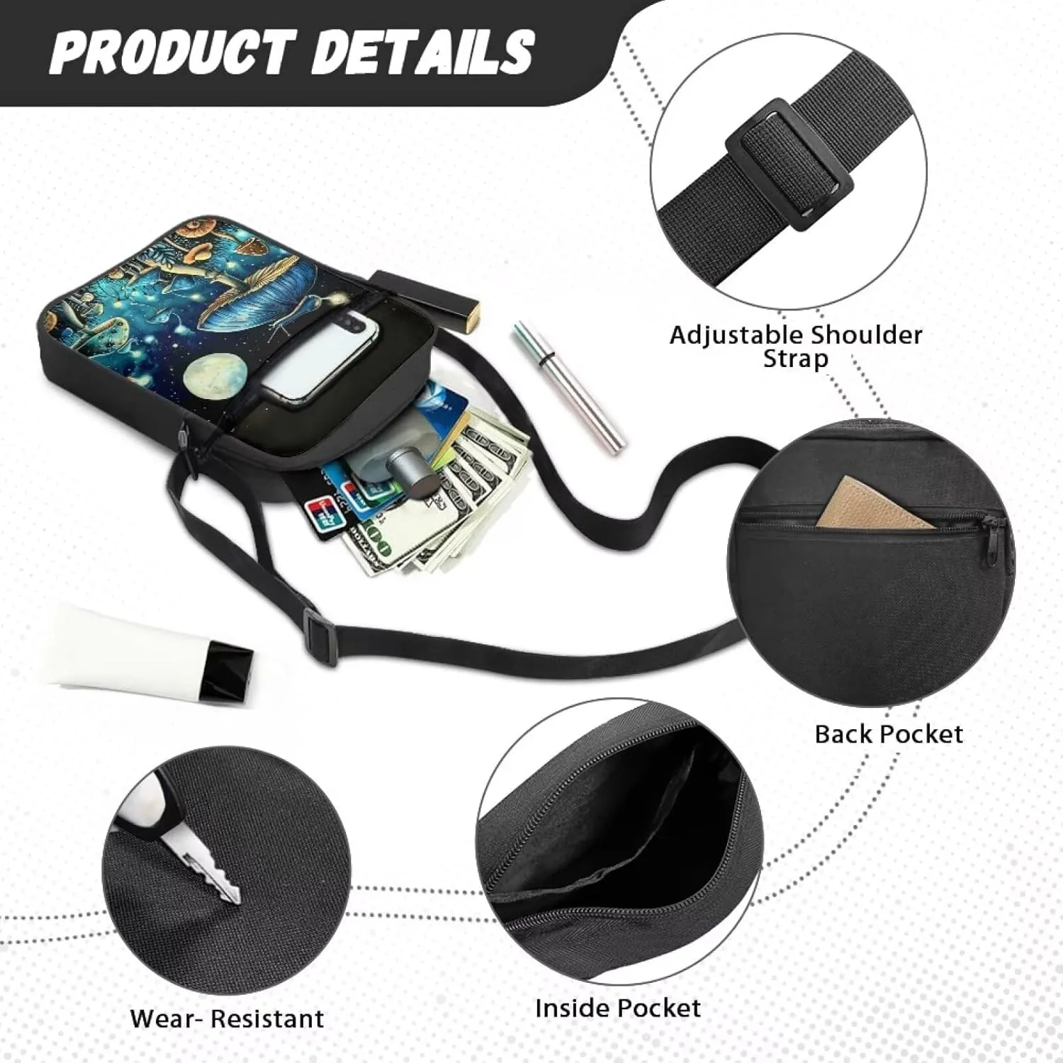 TODIYADDU Trendy Messenger Bag for Women Men Mini Shoulder Bag with Front Pocket Sling Purse Chest Bag for Small Items Gifts