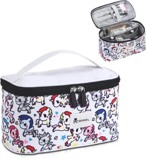 Tokidoki Unicorno Makeup Bag, Portable Cosmetic Bag, Large Capacity Travel Makeup Case Organizer, Toiletry Bag for Women Traveling with Handle (White)