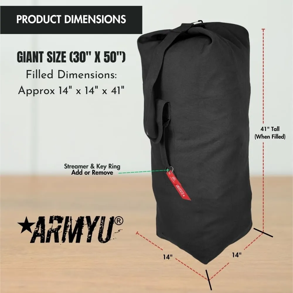 Top Load Heavyweight Cotton Canvas Tactical Military Duffle Bag Carryall Shoulder Storage Bulk Travel Bag, Black - 14" x 14" x 41"
