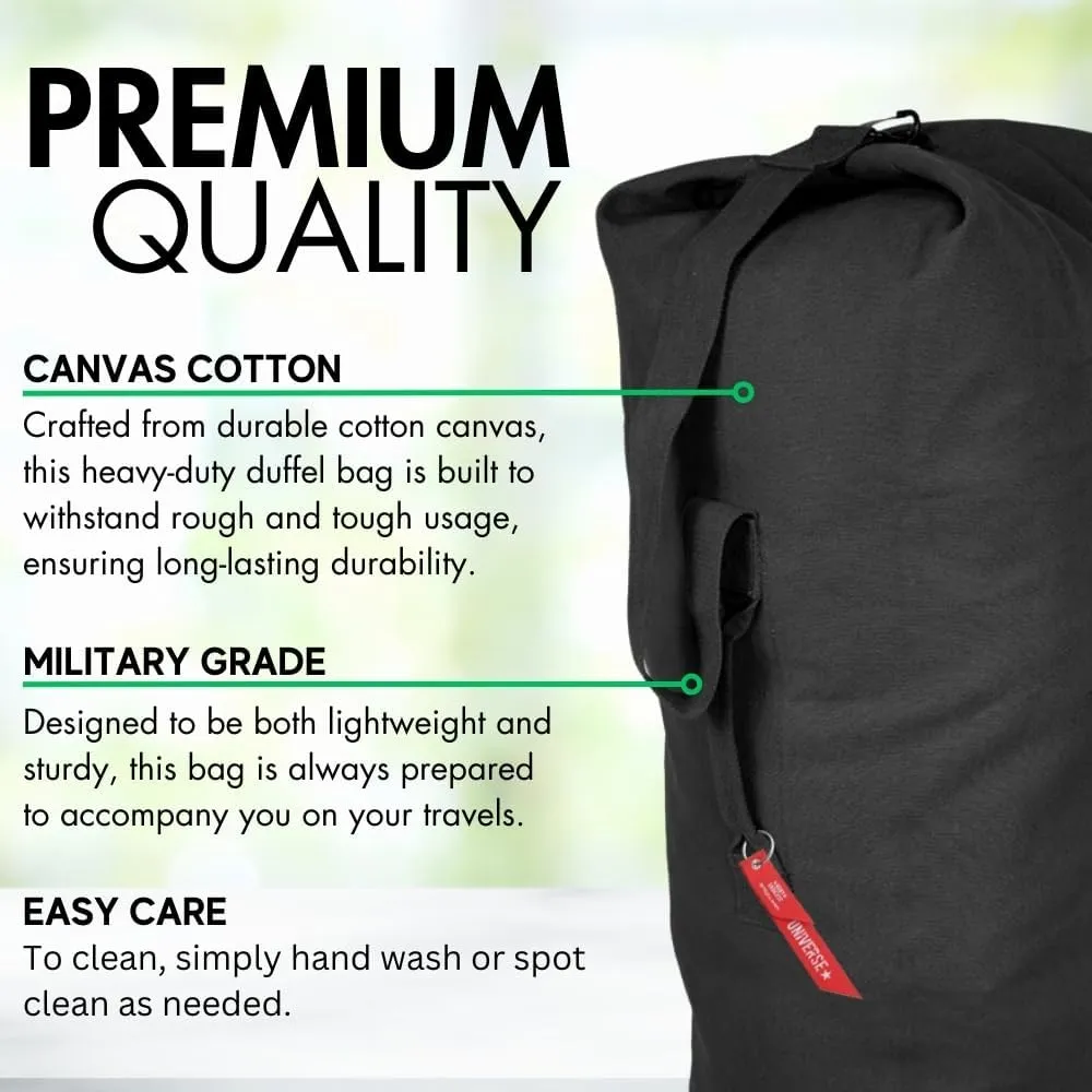 Top Load Heavyweight Cotton Canvas Tactical Military Duffle Bag Carryall Shoulder Storage Bulk Travel Bag, Black - 14" x 14" x 41"