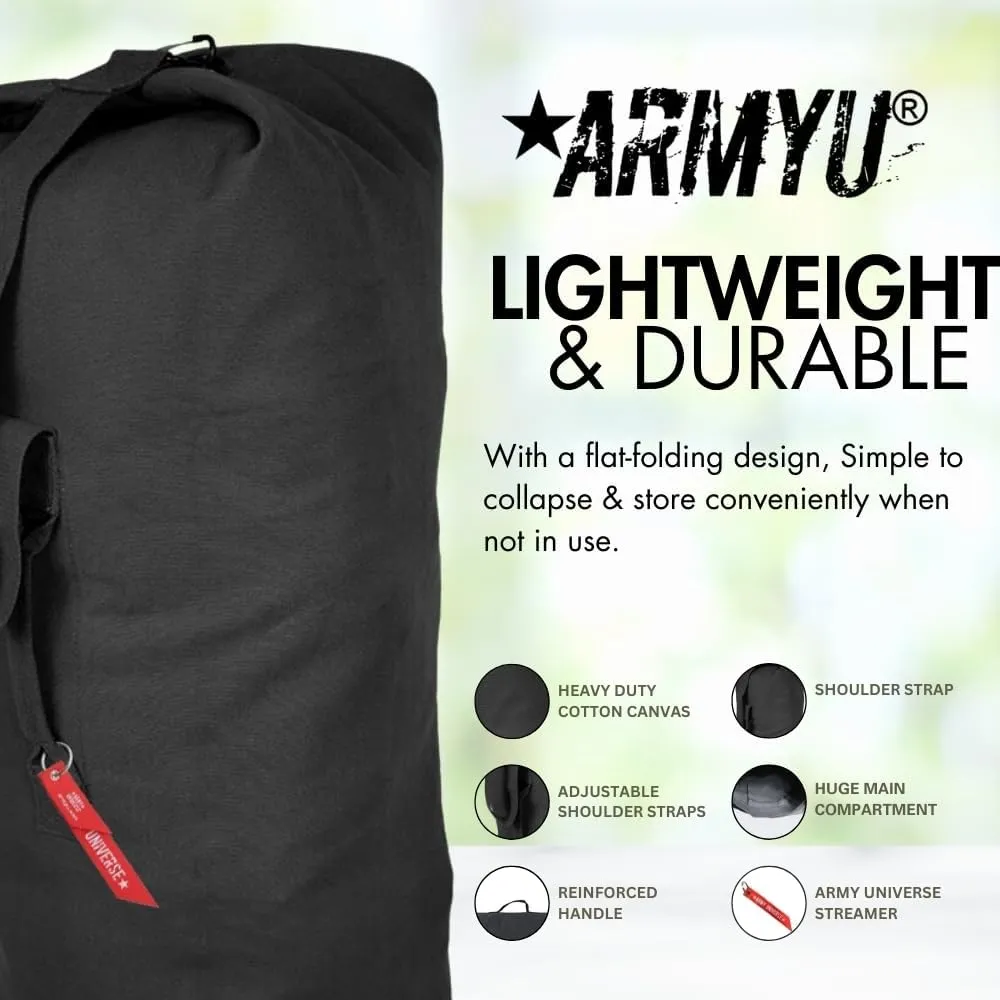 Top Load Heavyweight Cotton Canvas Tactical Military Duffle Bag Carryall Shoulder Storage Bulk Travel Bag, Black - 14" x 14" x 41"