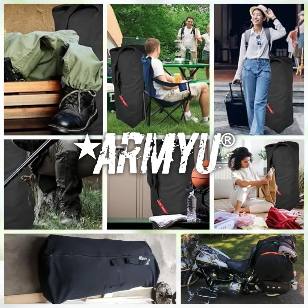 Top Load Heavyweight Cotton Canvas Tactical Military Duffle Bag Carryall Shoulder Storage Bulk Travel Bag, Black - 14" x 14" x 41"