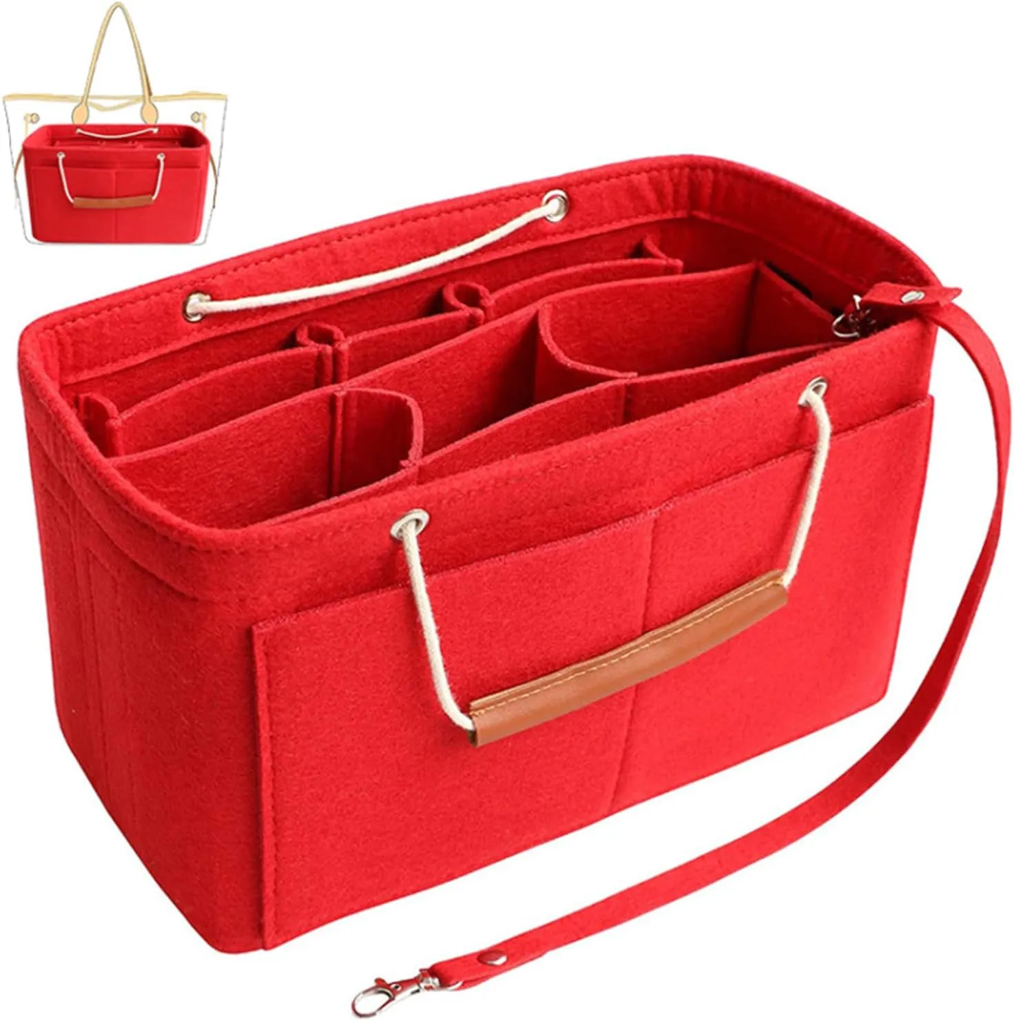 Tote Organizer Insert, Purse Insert for Handbags, Tote Bag Organizer with 11 Pockets, Suitable for Neverful for Speedy for Carryall for Birkin and More (Red, M)