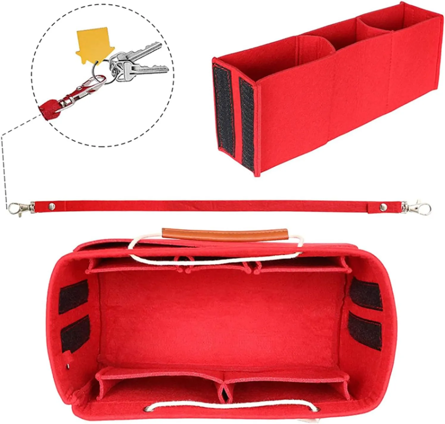 Tote Organizer Insert, Purse Insert for Handbags, Tote Bag Organizer with 11 Pockets, Suitable for Neverful for Speedy for Carryall for Birkin and More (Red, M)