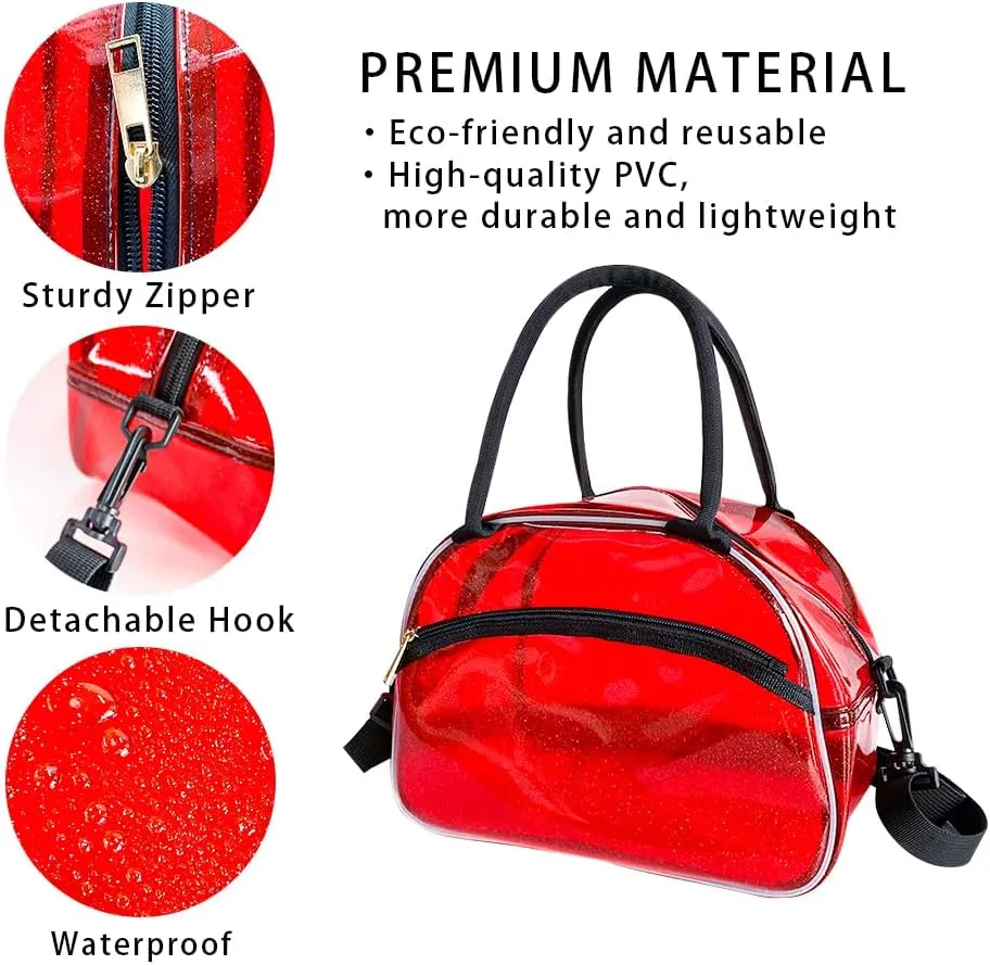 TotePrint 1 Pcs Clear Pink Glitter Jelly Toiletry Bag Waterproof Travel Toiletry Bag with Zipper and Handle Cosmetic Bag