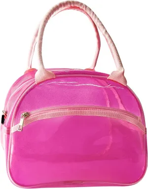 TotePrint 1 Pcs Clear Pink Glitter Jelly Toiletry Bag Waterproof Travel Toiletry Bag with Zipper and Handle Cosmetic Bag