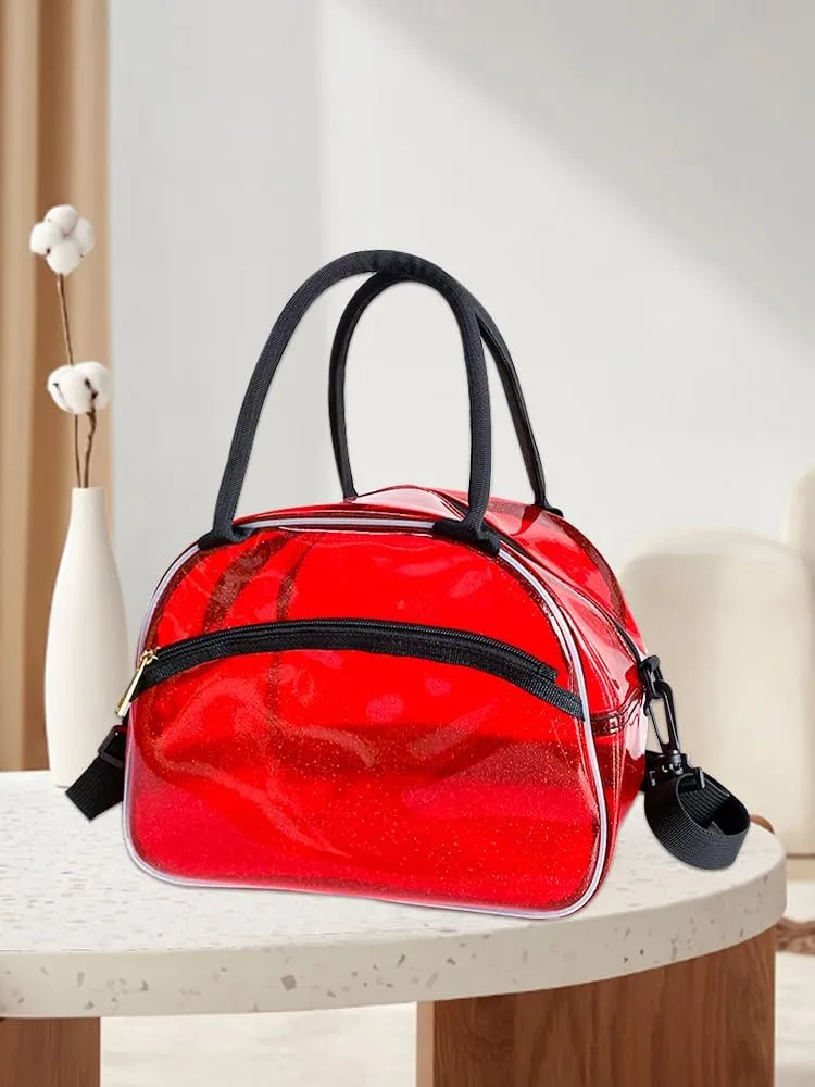 TotePrint 1 Pcs Clear Pink Glitter Jelly Toiletry Bag Waterproof Travel Toiletry Bag with Zipper and Handle Cosmetic Bag