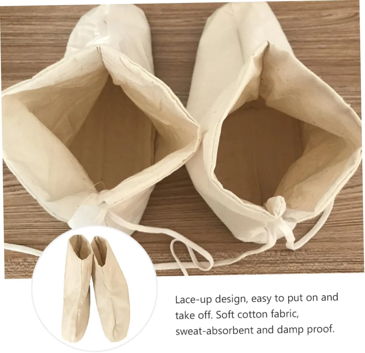 Toyvian Lace Up Rain Boots Foot Cover Cotton Cloth Inner Cover for Sweat Absorbent Protection Beige Double Layer