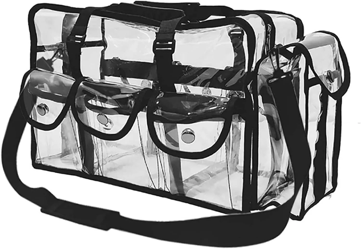 Transparent Cosmetic Bag PVC Large Capacity Makeup Bag Waterproof Beach Bag Portable Clear Travel Organizer with 6 External Pockets (Black), clear makeup bag