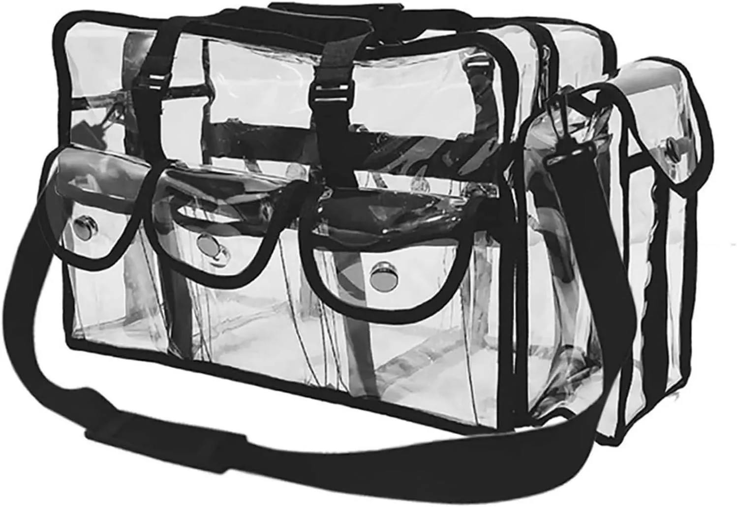 Transparent Cosmetic Bag PVC Large Capacity Makeup Bag Waterproof Beach Bag Portable Clear Travel Organizer with 6 External Pockets (Black) clear makeup bag