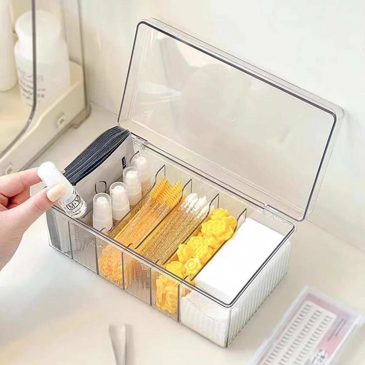 Transparent Dustproof Cosmetic Storage Box with Lid Makeup Organizer Case