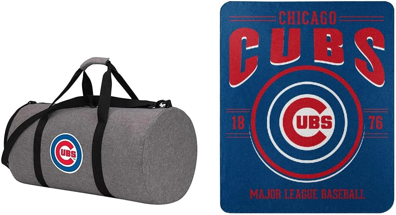 Travel and Warmth MLB Fan Bundle includes Foldable Compact Duffel Bag and Light Fleece Blanket For Easy Portability and Storage (Chicago Cubs)
