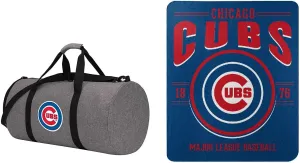 Travel and Warmth MLB Fan Bundle includes Foldable Compact Duffel Bag and Light Fleece Blanket For Easy Portability and Storage (Chicago Cubs)