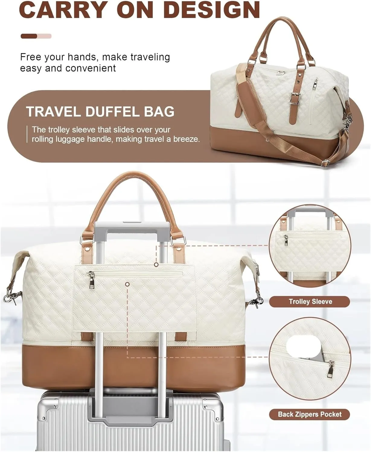Travel Bag For Men, Gym Bag With Wet Pocket And Shoe Compartment, Weekender Overnight Bag,Carry On Bag Suitable For Traveling, Business Trip, Outdoor(Beige)