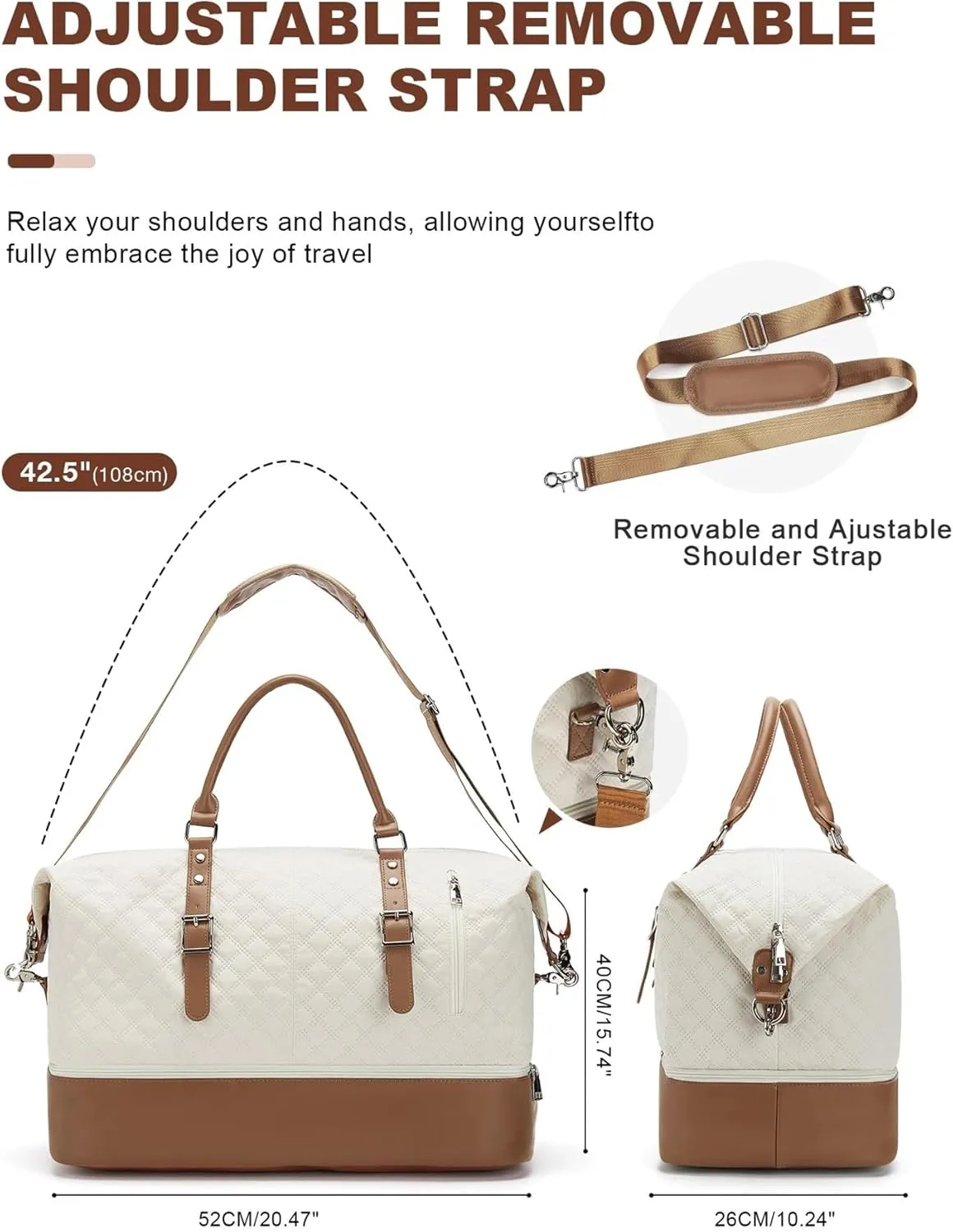 Travel Bag For Men, Gym Bag With Wet Pocket And Shoe Compartment, Weekender Overnight Bag,Carry On Bag Suitable For Traveling, Business Trip, Outdoor(Beige)