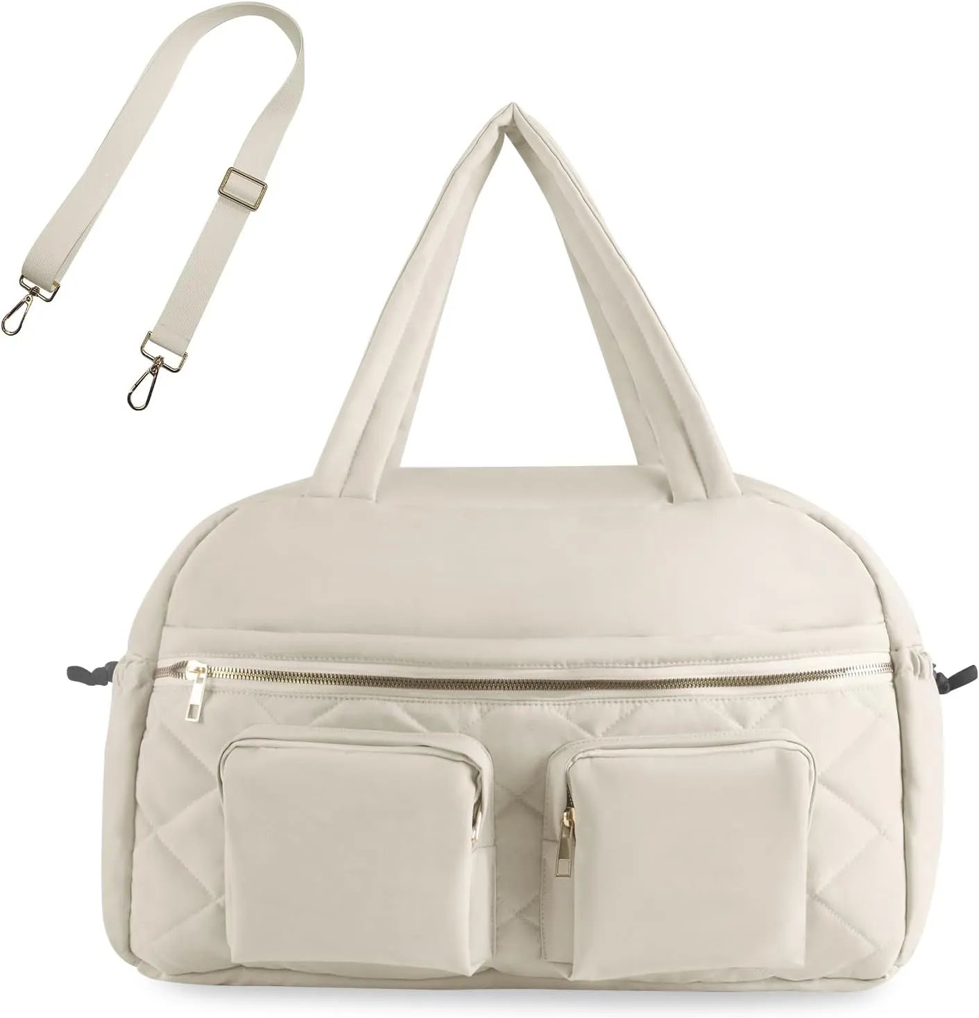 Travel Bag for Women, Duffle Gym Bag with Wet Pocket, Carry on Lightweight Weekend Bag, Large Puffer Tote Bag, Beige