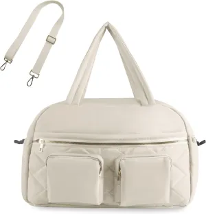 Travel Bag for Women, Duffle Gym Bag with Wet Pocket, Carry on Lightweight Weekend Bag, Large Puffer Tote Bag, Beige