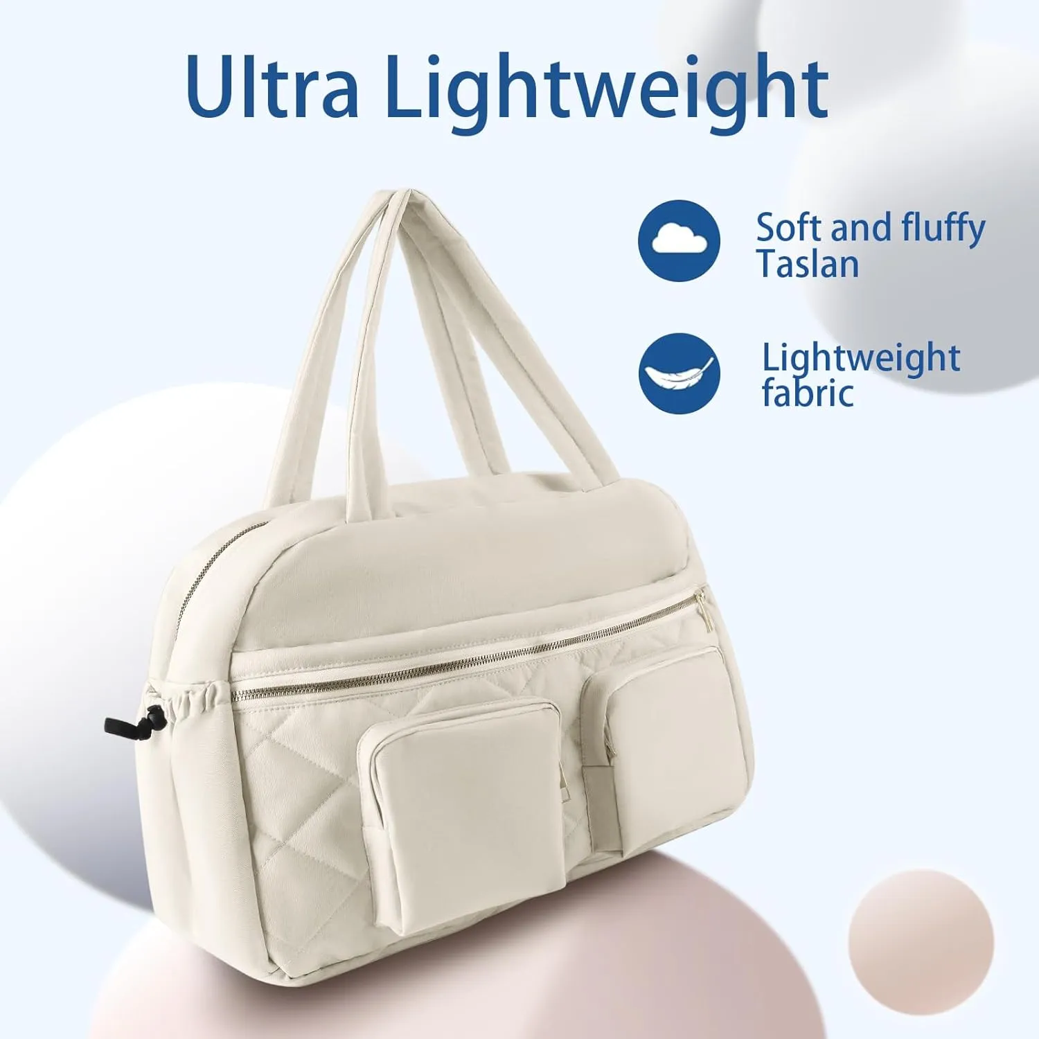 Travel Bag for Women, Duffle Gym Bag with Wet Pocket, Carry on Lightweight Weekend Bag, Large Puffer Tote Bag, Beige
