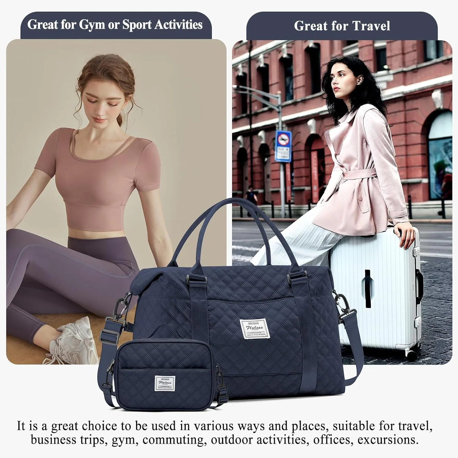 Travel Bag for Women, Overnight Duffel Weekender Bag with Toiletry Bag,Gym Bag with Wet Pocket,Personal Item Carry On Bag