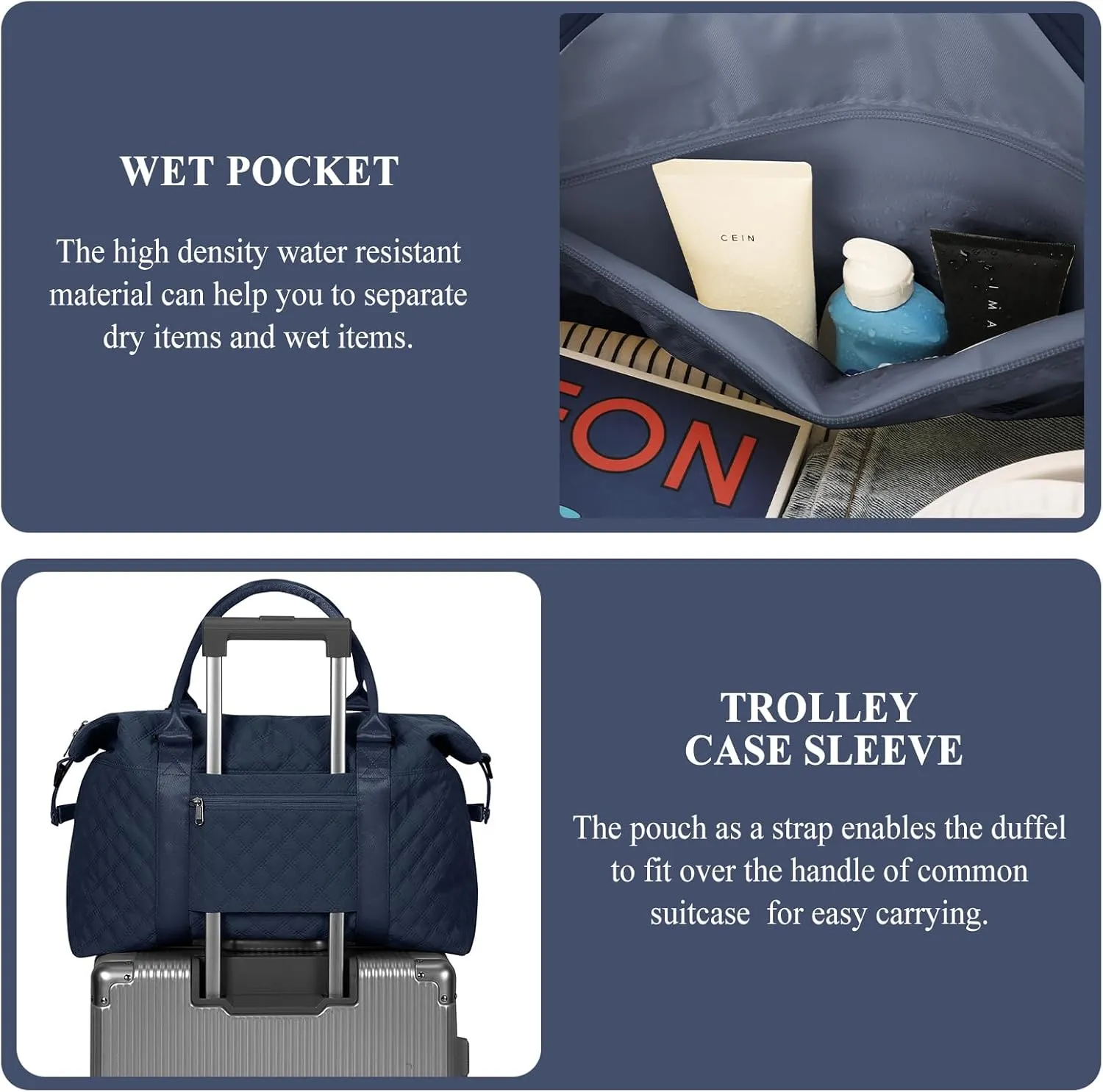 Travel Bag for Women, Overnight Duffel Weekender Bag with Toiletry Bag,Gym Bag with Wet Pocket,Personal Item Carry On Bag