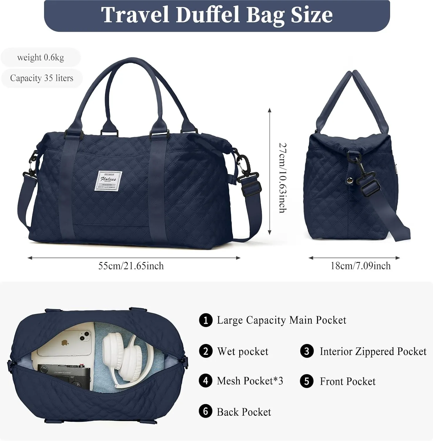 Travel Bag for Women, Overnight Duffel Weekender Bag with Toiletry Bag,Gym Bag with Wet Pocket,Personal Item Carry On Bag