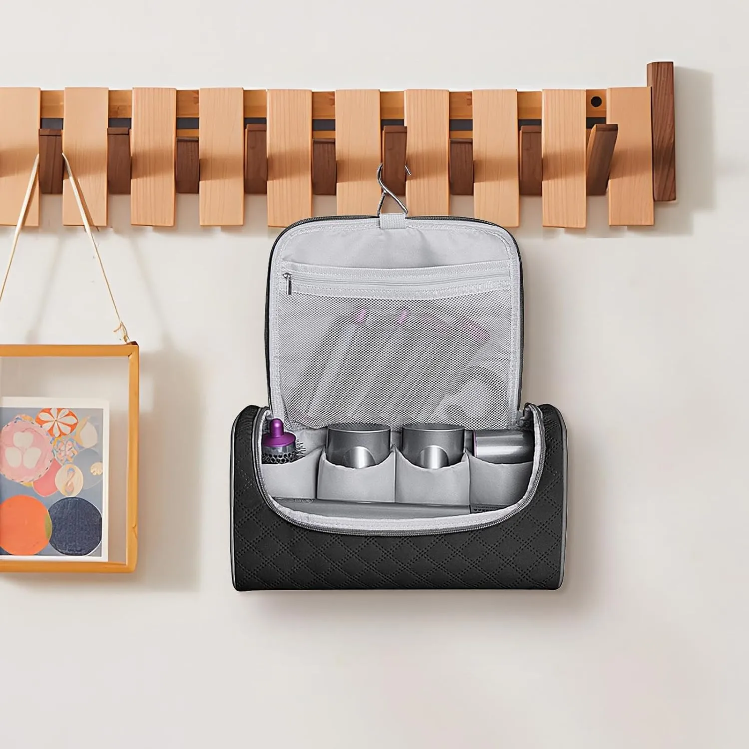 Travel Case, Carrying Bag, Hair Dryer Travelers Stylish Portable Sturdy Polyester Cotton, Top Handle Design Multi-Function Storage (Black), Makeup Cosmetic Bag For Daily Use, Event