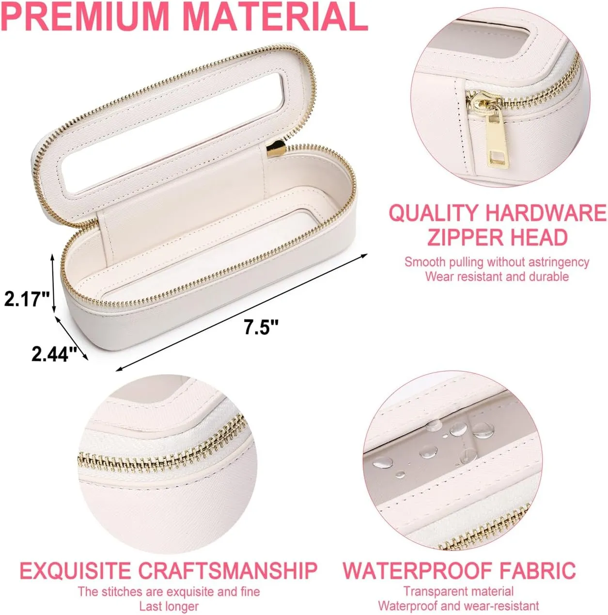 Travel Clear Makeup Bag with Brush Bag Portable Cosmetic Bag Case Transparent Toiletry Bag Cosmetic Organizer Storage Bag for Women (White, L SLIM)