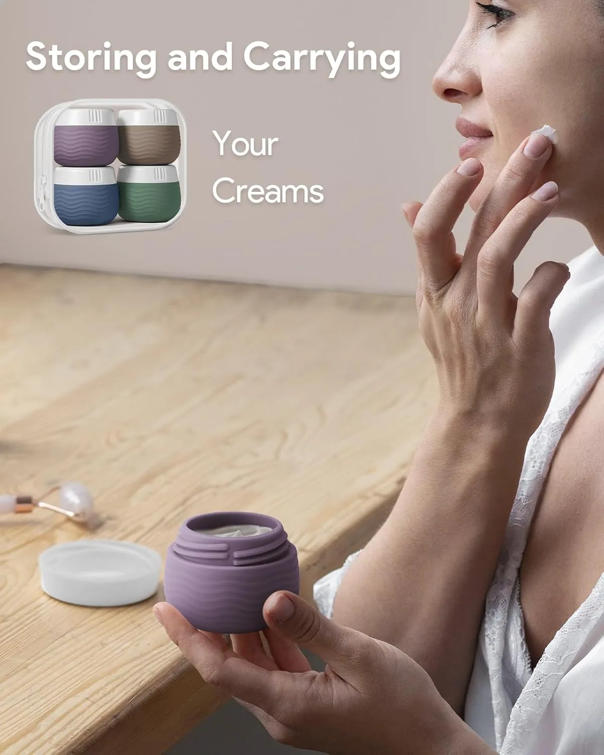 Travel Containers for Toiletries, Silicone Cream Jars, TSA Approved Travel Size Containers, Leak-proof Travel Essentials/Accessories with Lid for Cosmetic Face Body Cream(4 Pack)